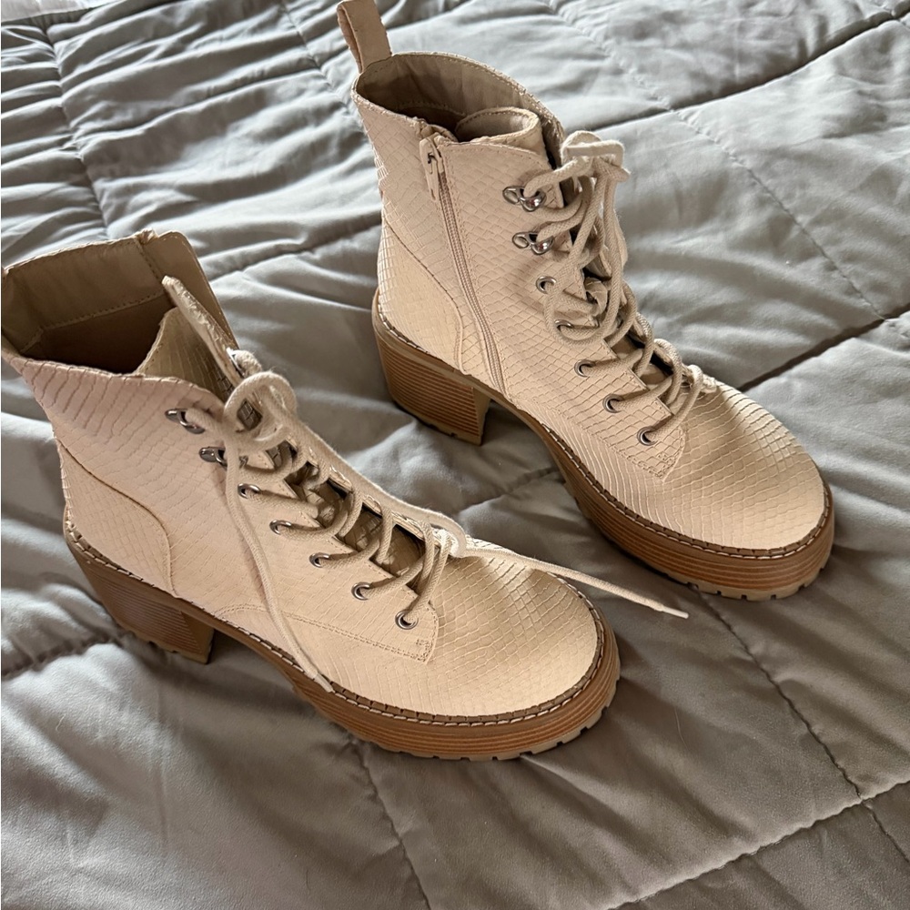 Altar'd State Cream Lace-Up Ankle Boots